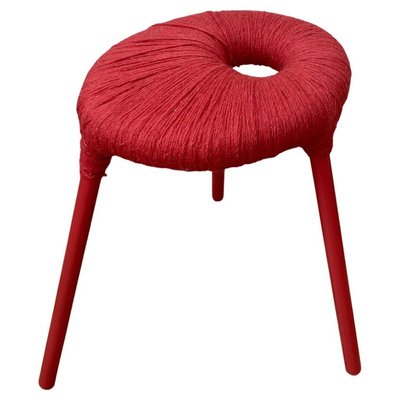 Red Metal and Wool Eskilstuna Three Pod Stool from Ikea, 1990s-LL-1312170