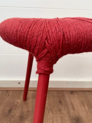 Red Metal and Wool Eskilstuna Three Pod Stool from Ikea, 1990s-LL-1312170