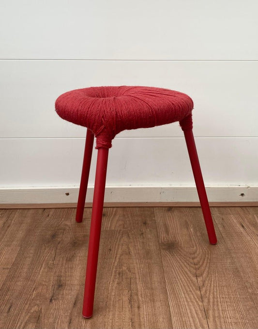 Red Metal and Wool Eskilstuna Three Pod Stool from Ikea, 1990s