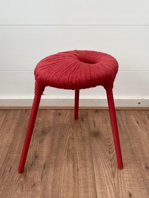 Red Metal and Wool Eskilstuna Three Pod Stool from Ikea, 1990s-LL-1312170