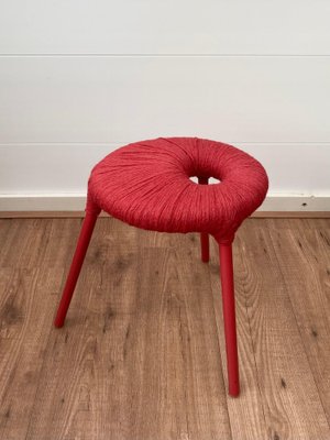 Red Metal and Wool Eskilstuna Three Pod Stool from Ikea, 1990s-LL-1312170