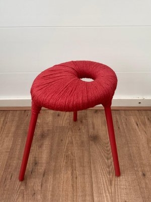 Red Metal and Wool Eskilstuna Three Pod Stool from Ikea, 1990s-LL-1312170