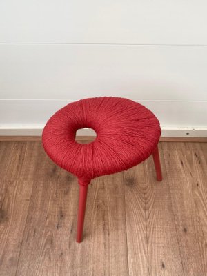 Red Metal and Wool Eskilstuna Three Pod Stool from Ikea, 1990s-LL-1312170