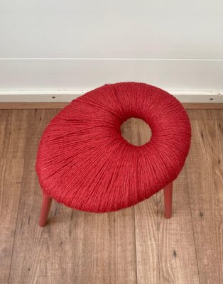 Red Metal and Wool Eskilstuna Three Pod Stool from Ikea, 1990s-LL-1312170