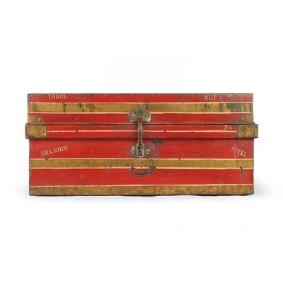 Red Metal Travel Trunk, 1940s-NQ-636677