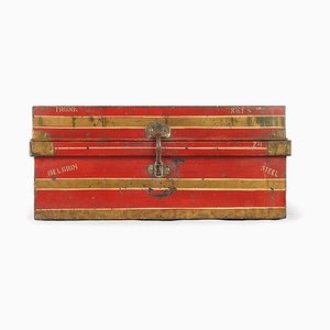 Red Metal Travel Trunk, 1940s-NQ-636677