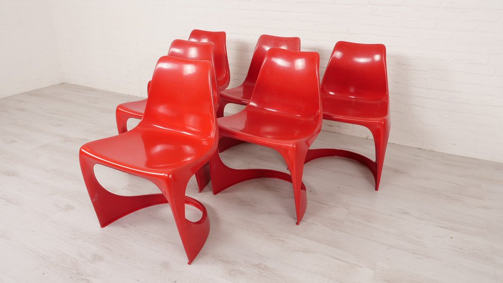 Red Model 290 Dining Chairs by Steen Ostergaard for Cado, Set of 6