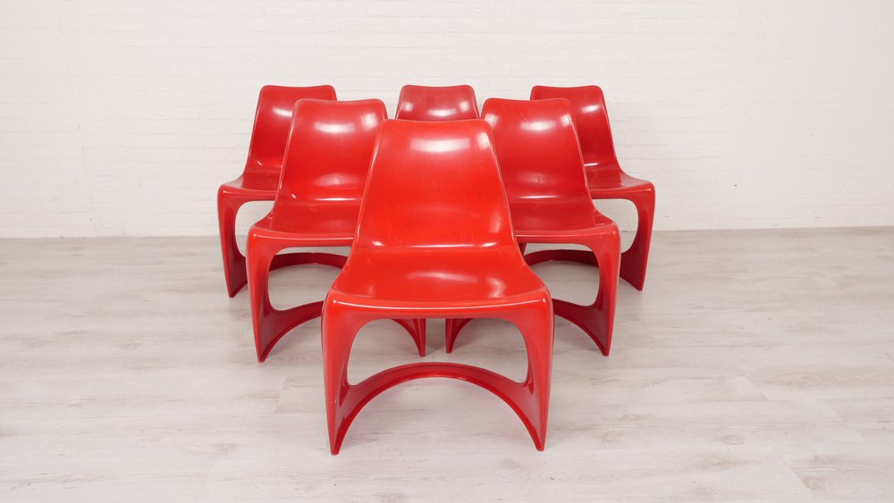 Red Model 290 Dining Chairs by Steen Ostergaard for Cado, Set of 6