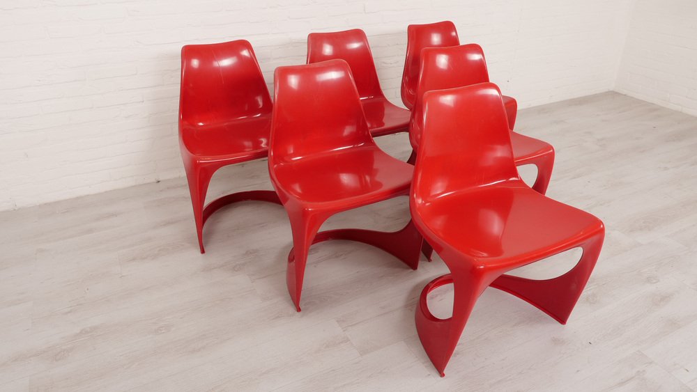 Red Model 290 Dining Chairs by Steen Ostergaard for Cado, Set of 6