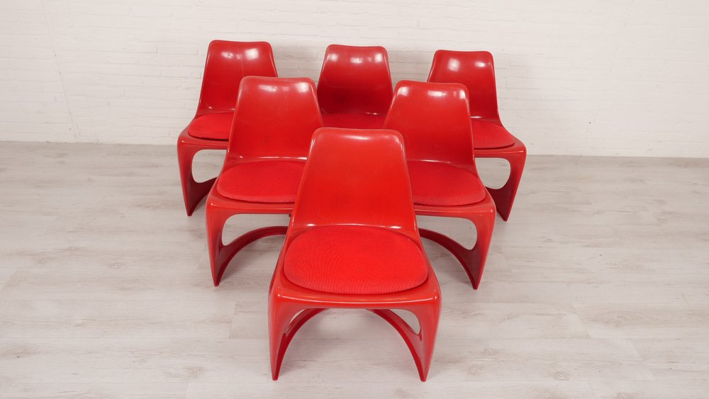 Red Model 290 Dining Chairs by Steen Ostergaard for Cado, Set of 6