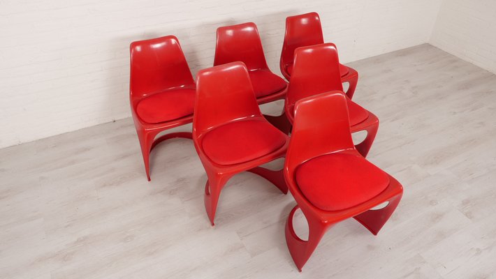 Red Model 290 Dining Chairs by Steen Ostergaard for Cado, Set of 6-HPM-1817536