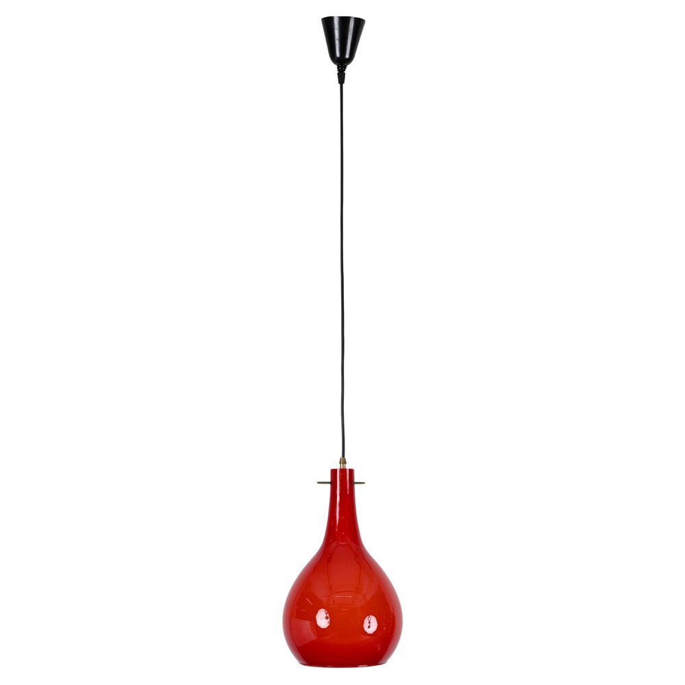 Red Murano Cased Glass and Brass Pendant from Stilnovo, 1950s