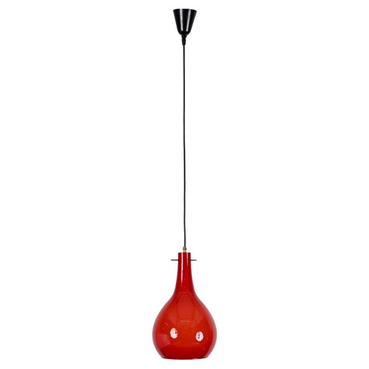 Red Murano Cased Glass and Brass Pendant from Stilnovo, 1950s