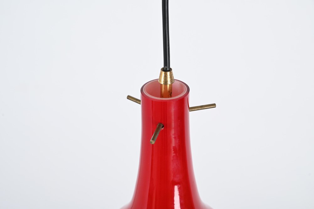 Red Murano Cased Glass and Brass Pendant from Stilnovo, 1950s