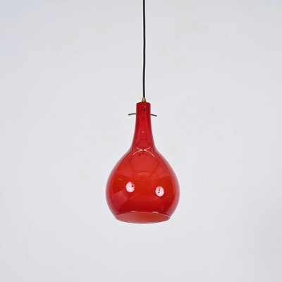 Red Murano Cased Glass and Brass Pendant from Stilnovo, 1950s-JDR-1770763