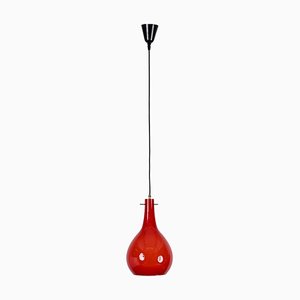 Red Murano Cased Glass and Brass Pendant from Stilnovo, 1950s-JDR-1770763