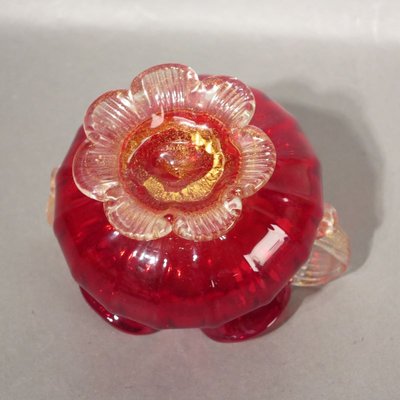 Red Murano Glass Bowl with Gold, 1950s-WK-730045