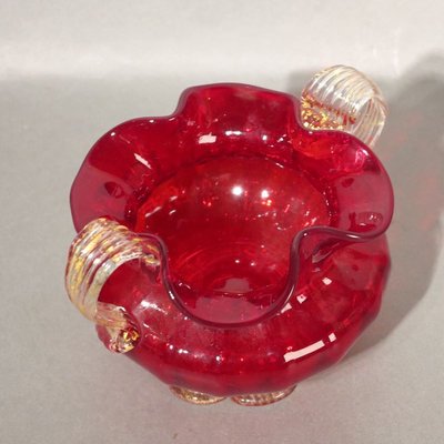 Red Murano Glass Bowl with Gold, 1950s-WK-730045