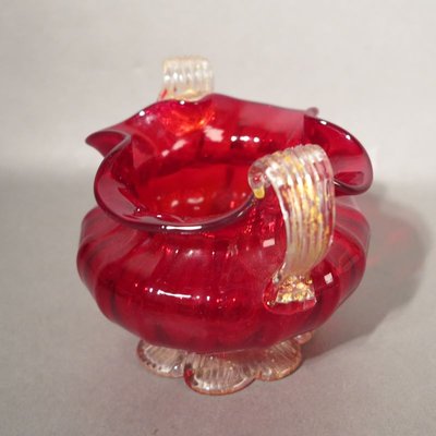 Red Murano Glass Bowl with Gold, 1950s-WK-730045