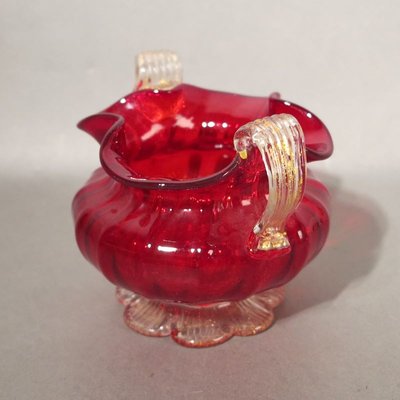 Red Murano Glass Bowl with Gold, 1950s-WK-730045