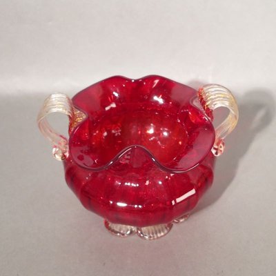 Red Murano Glass Bowl with Gold, 1950s-WK-730045