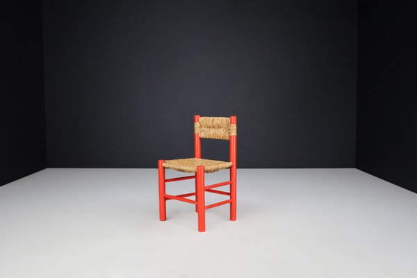 Red Painted Beech and Rush Dining Room Chairs by Charlotte Perriand, 1960s, Set of 6-TRW-1797127