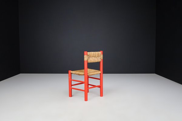 Red Painted Beech and Rush Dining Room Chairs by Charlotte Perriand, 1960s, Set of 6-TRW-1797127