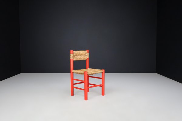 Red Painted Beech and Rush Dining Room Chairs by Charlotte Perriand, 1960s, Set of 6-TRW-1797127