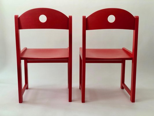 Red Painted Children's Chairs, 1970s, Set of 2-BAF-1401468