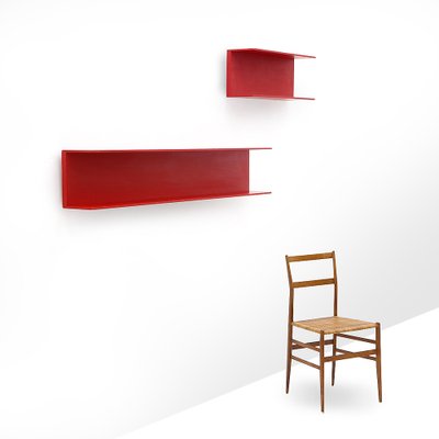 Red Painted Wooden Shelves by Walter Wirz for Wilhelm Renz, 1960s , Set of 2-EZ-1703550