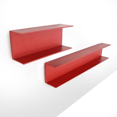 Red Painted Wooden Shelves by Walter Wirz for Wilhelm Renz, 1960s , Set of 2-EZ-1703550