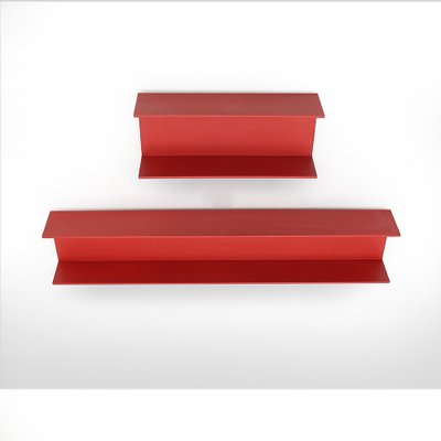 Red Painted Wooden Shelves by Walter Wirz for Wilhelm Renz, 1960s , Set of 2-EZ-1703550