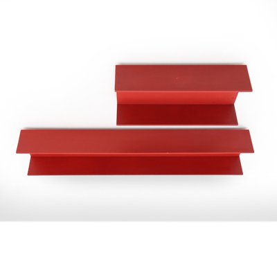 Red Painted Wooden Shelves by Walter Wirz for Wilhelm Renz, 1960s , Set of 2-EZ-1703550