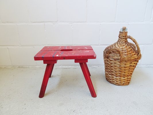 Red Painted Wooden Stool-POM-1196323