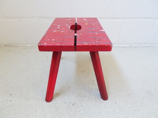 Red Painted Wooden Stool-POM-1196323