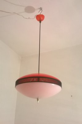 Red Plastic Pendant Lamp, 1950s-EI-646543