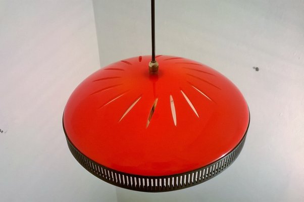 Red Plastic Pendant Lamp, 1950s-EI-646543