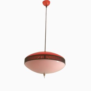 Red Plastic Pendant Lamp, 1950s-EI-646543