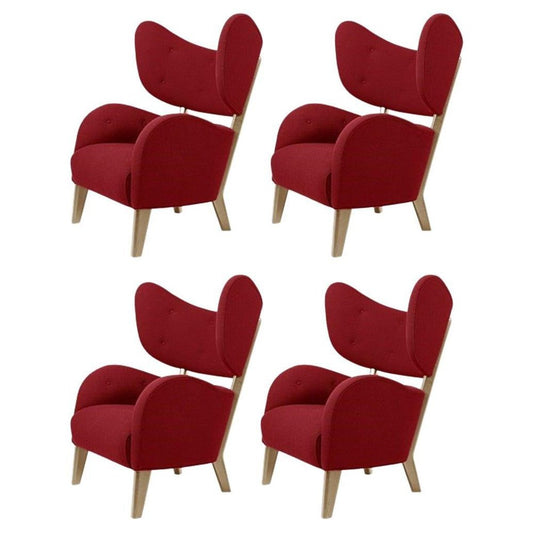 Red Raf Simons Vidar 3 Natural Oak My Own Chair Lounge Chairs by Lassen, Set of 4