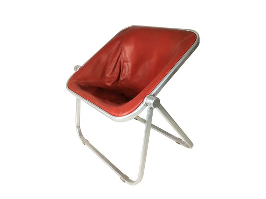 Red Skai & Aluminum Plona Folding Chair by G. Piretti for Anonima Castelli, 1960s-RD-1823756