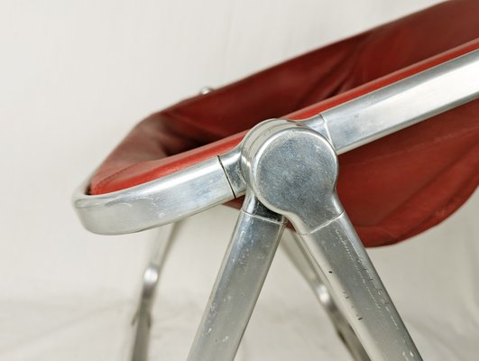 Red Skai & Aluminum Plona Folding Chair by G. Piretti for Anonima Castelli, 1960s-RD-1823756