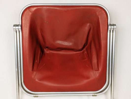 Red Skai & Aluminum Plona Folding Chair by G. Piretti for Anonima Castelli, 1960s-RD-1823756