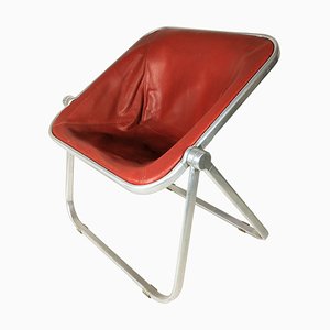 Red Skai & Aluminum Plona Folding Chair by G. Piretti for Anonima Castelli, 1960s-RD-1823756