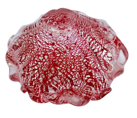 Red Sommerso Murano Glass Bowls with Silver Flecks & Rippled Edge, Set of 2-MJY-1148904