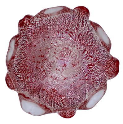 Red Sommerso Murano Glass Bowls with Silver Flecks & Rippled Edge, Set of 2-MJY-1148904