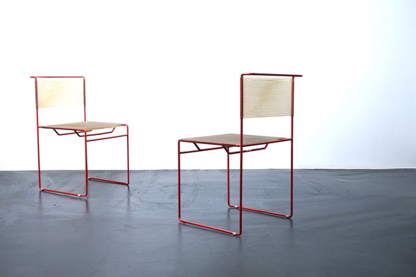 Red Spaghetti Chairs by Giadomenico Belnti for Fly Line, Italy, 1970s, Set of 2-CIP-1153543