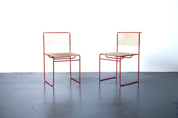 Red Spaghetti Chairs by Giadomenico Belnti for Fly Line, Italy, 1970s, Set of 2-CIP-1153543