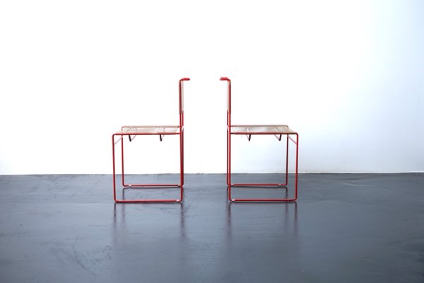 Red Spaghetti Chairs by Giadomenico Belnti for Fly Line, Italy, 1970s, Set of 2-CIP-1153543