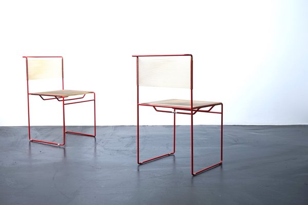 Red Spaghetti Chairs by Giadomenico Belnti for Fly Line, Italy, 1970s, Set of 2-CIP-1153543