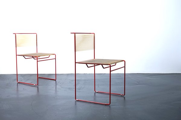 Red Spaghetti Chairs by Giadomenico Belnti for Fly Line, Italy, 1970s, Set of 2-CIP-1153543